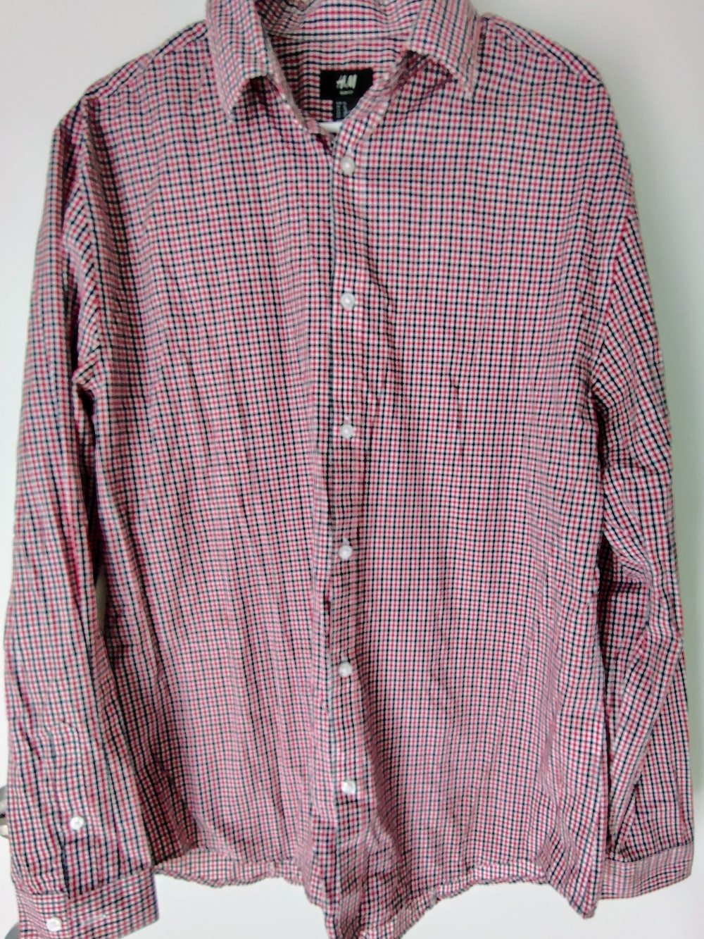 H&M Men's Red and Black Micro-Check Button-Down Shirt Slim Fit  Size XL